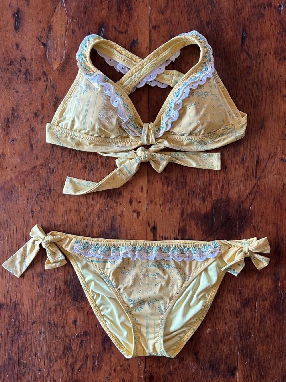 Vintage Betsey Johnson Yellow Picnic Bikini Set